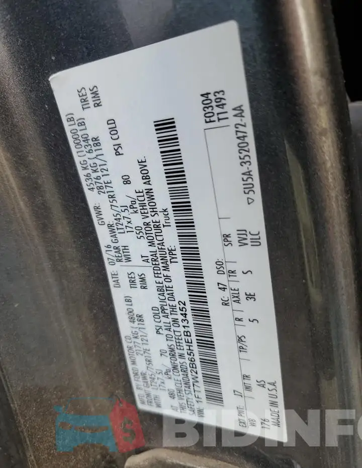 1FT7W2B65HEB13452 Photo# 12