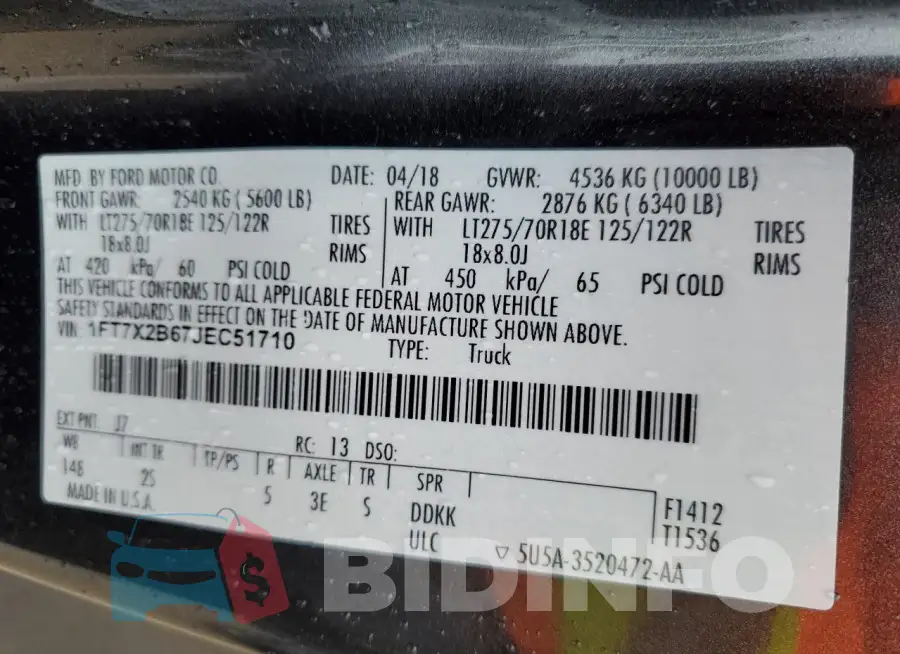 1FT7X2B67JEC51710 Photo# 12
