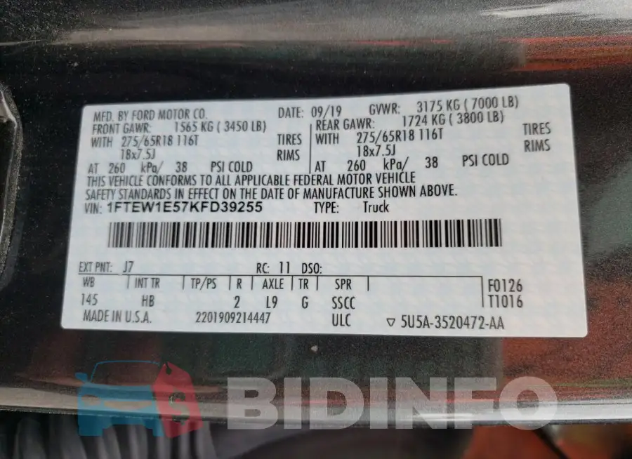 1FTEW1E57KFD39255 Photo# 12