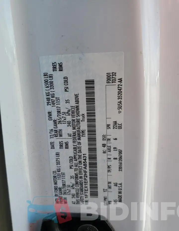 1FTEX1EP2HFA85431 Photo# 12