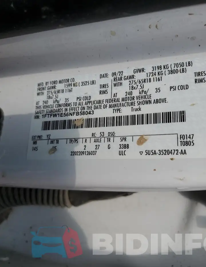 1FTFW1E56NFB58043 Photo# 12