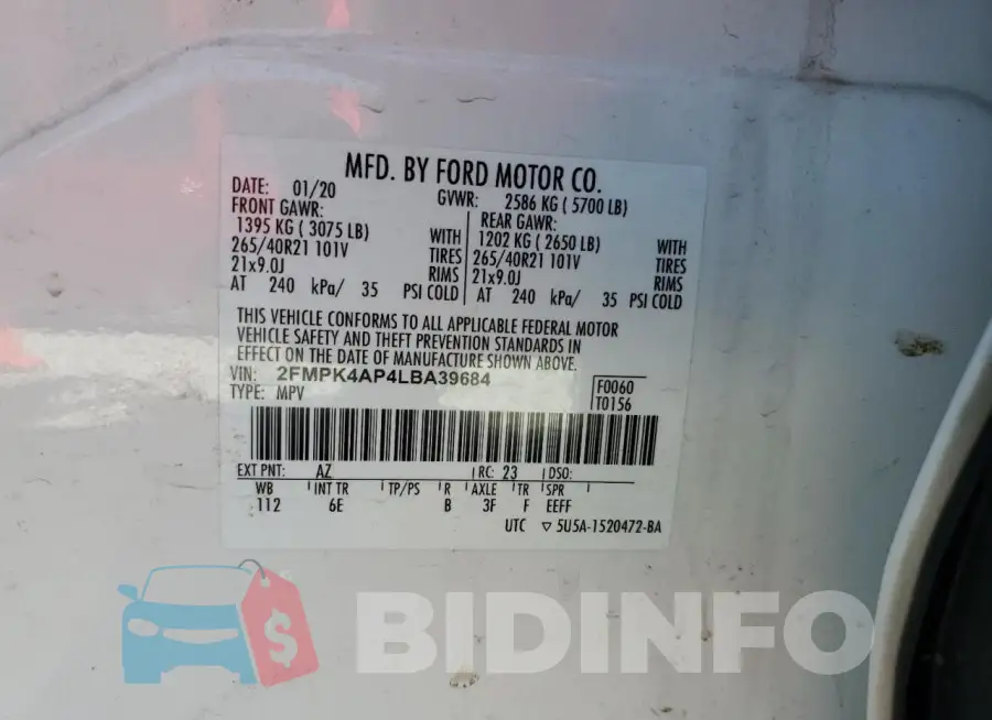 2FMPK4AP4LBA39684 Photo# 13