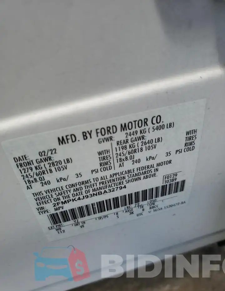 2FMPK4J93NBA32794 Photo# 12