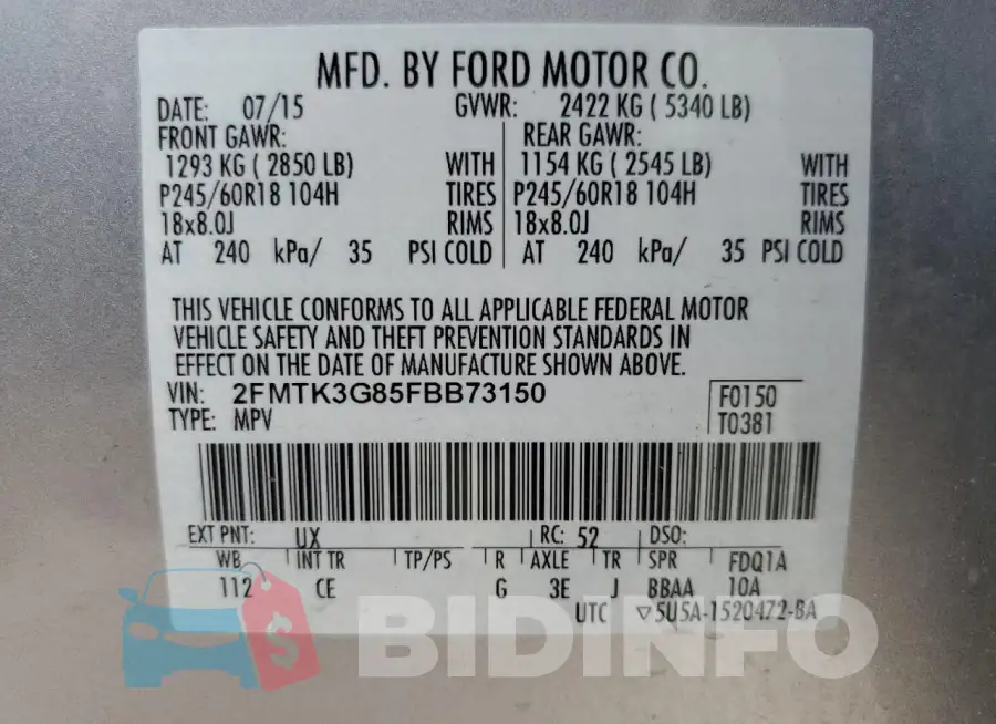 2FMTK3G85FBB73150 Photo# 12