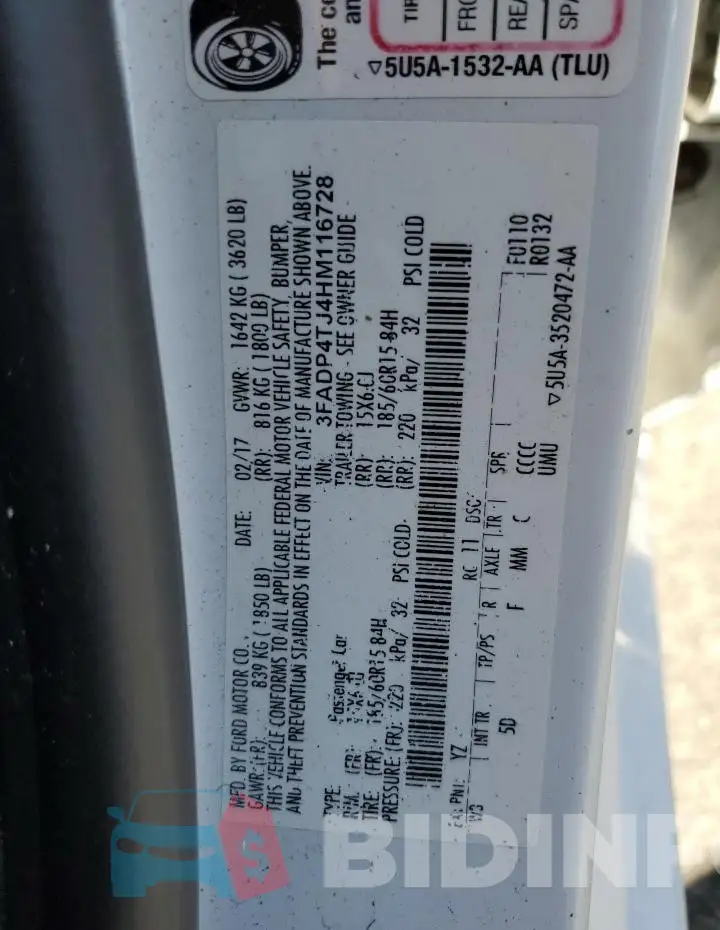 3FADP4TJ4HM116728 Photo# 13