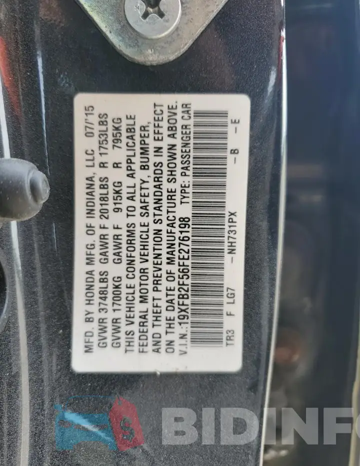 19XFB2F56FE276198 Photo# 12