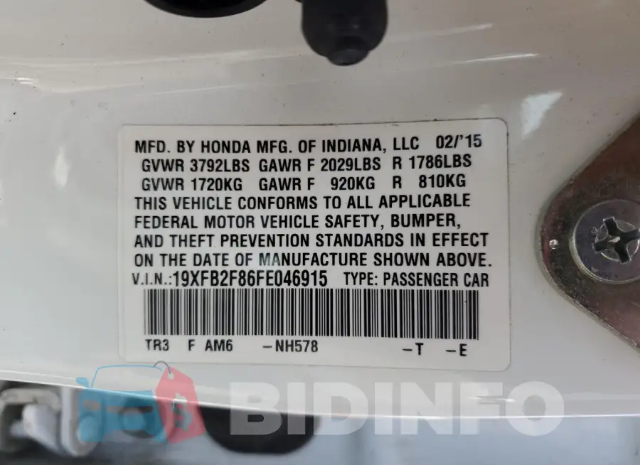 19XFB2F86FE046915 Photo# 12