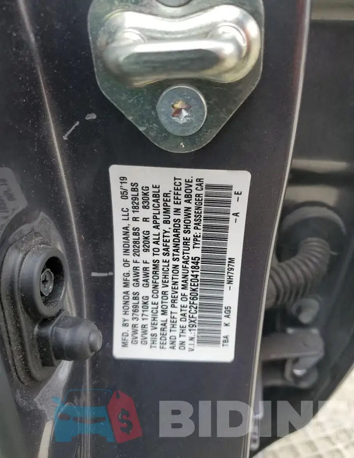 19XFC2F60KE041845 Photo# 13