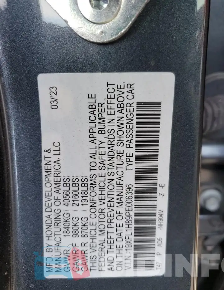 19XFL1H89PE006396 Photo# 13