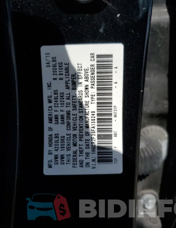 1HGCR2F39FA156249 Photo# 12