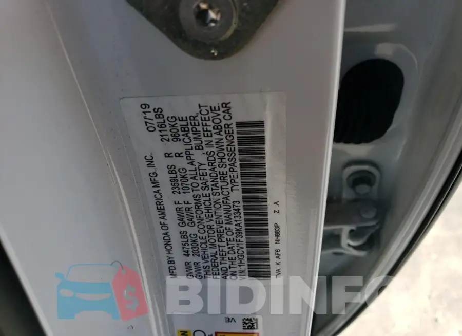 1HGCV1F39KA133473 Photo# 12