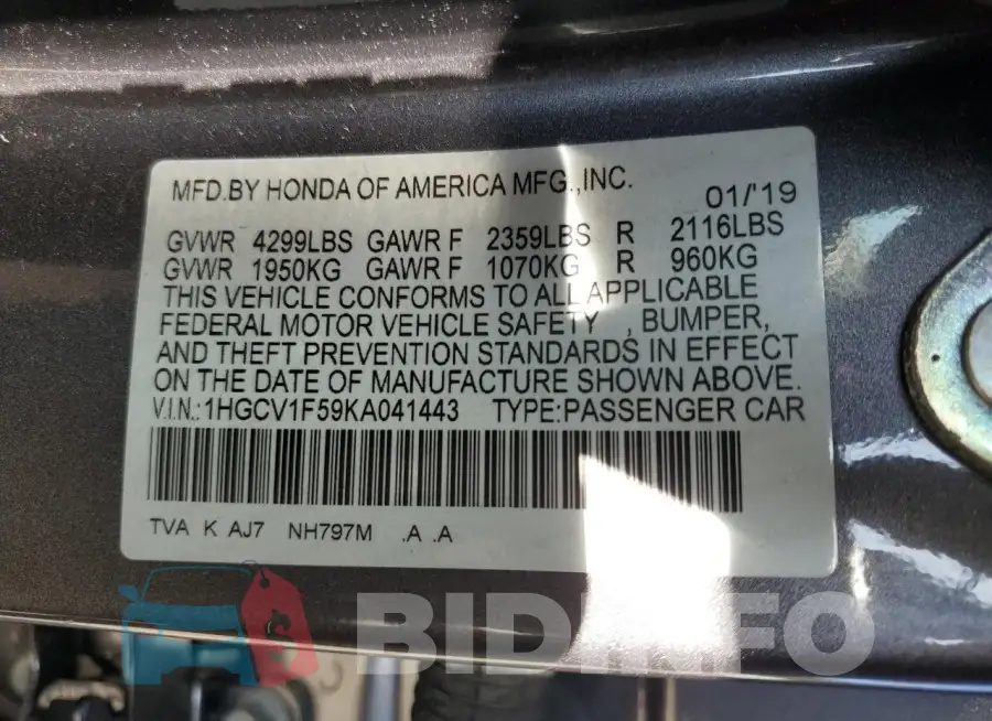 1HGCV1F59KA041443 Photo# 12