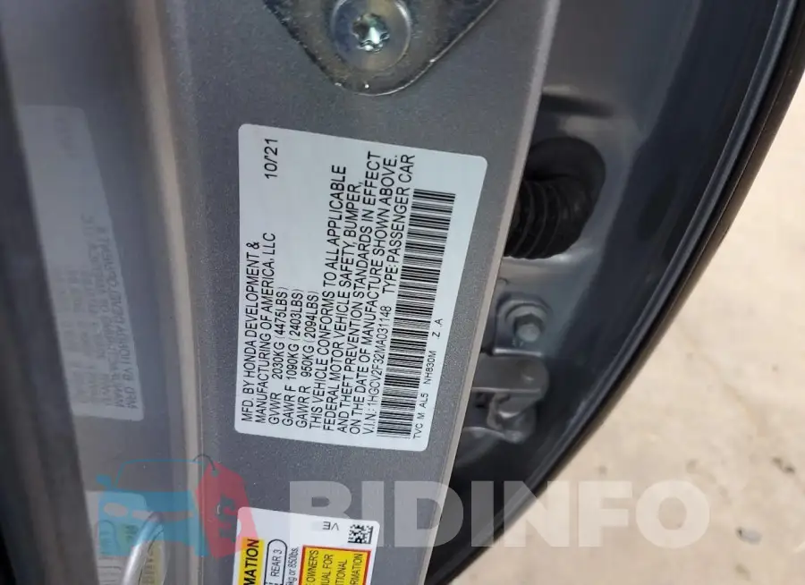 1HGCV2F32MA031148 Photo# 12