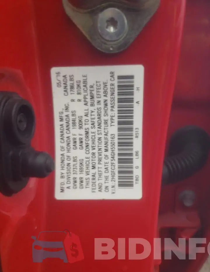 2HGFC2F54GH550163 Photo# 12