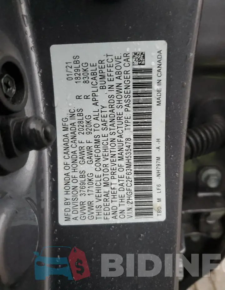 2HGFC2F63MH535478 Photo# 12