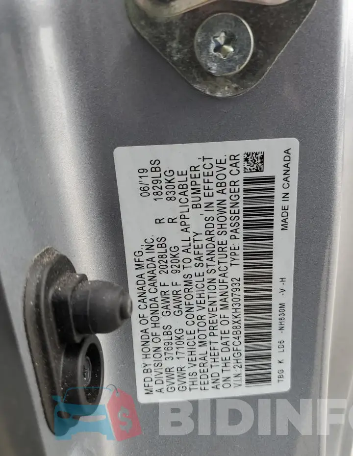 2HGFC4B8XKH307932 Photo# 12