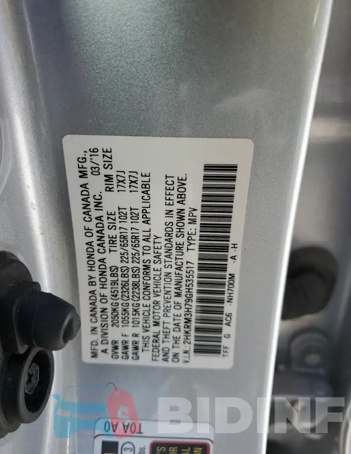 2HKRM3H79GH535517 Photo# 14