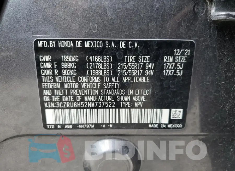 3CZRU6H52NM737522 Photo# 12