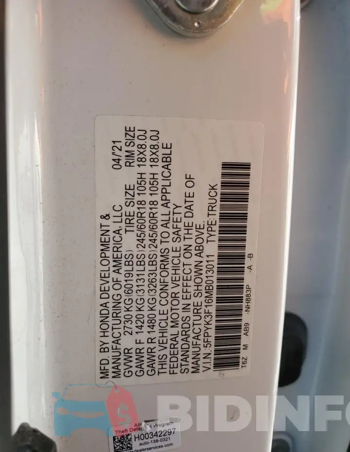 5FPYK3F16MB013011 Photo# 13