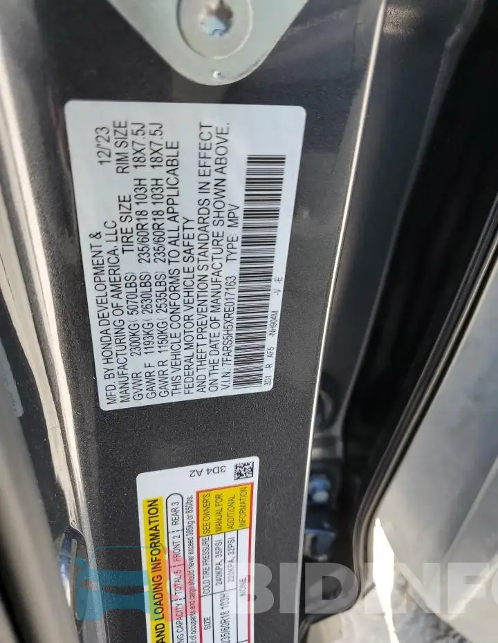 7FARS5H5XRE017163 Photo# 14