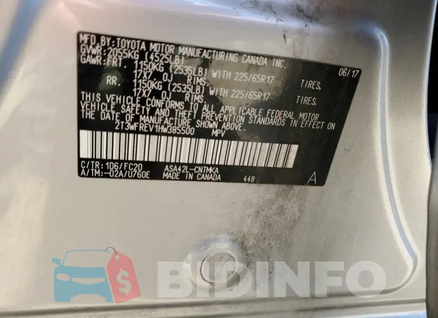 2T3WFREV1HW385500 Photo# 13