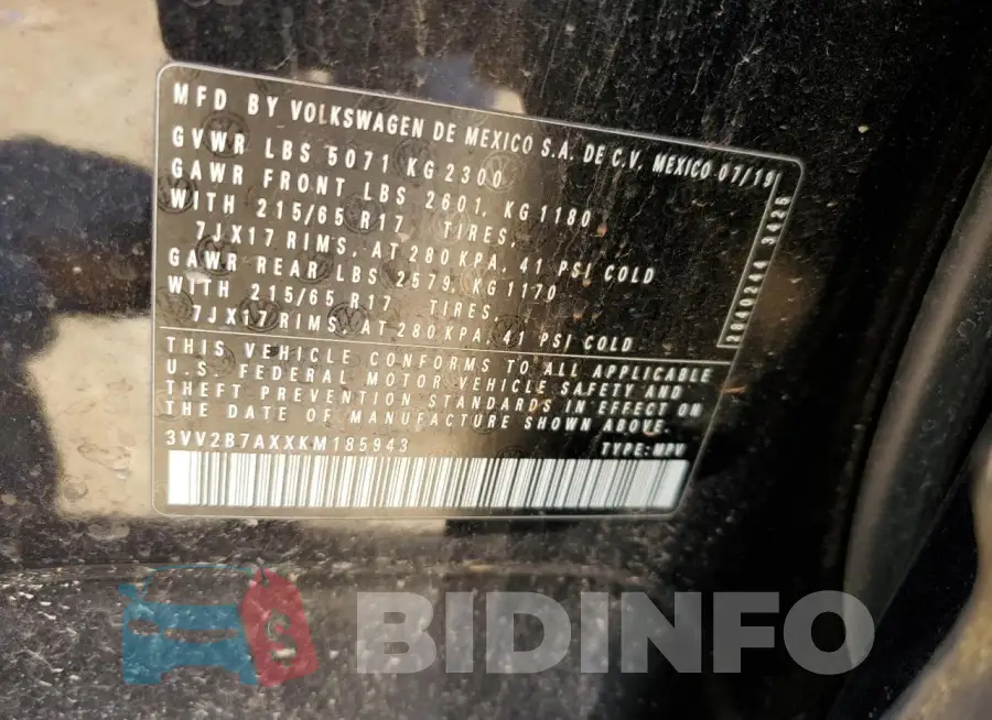 3VV2B7AXXKM185943 Photo# 13