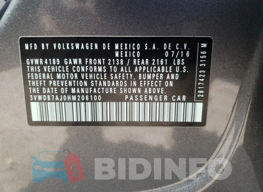 3VWDB7AJ0HM206100 Photo# 10