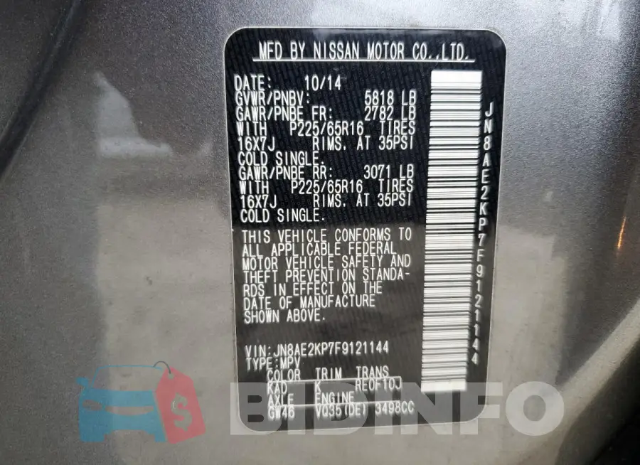 JN8AE2KP7F9121144 Photo# 13
