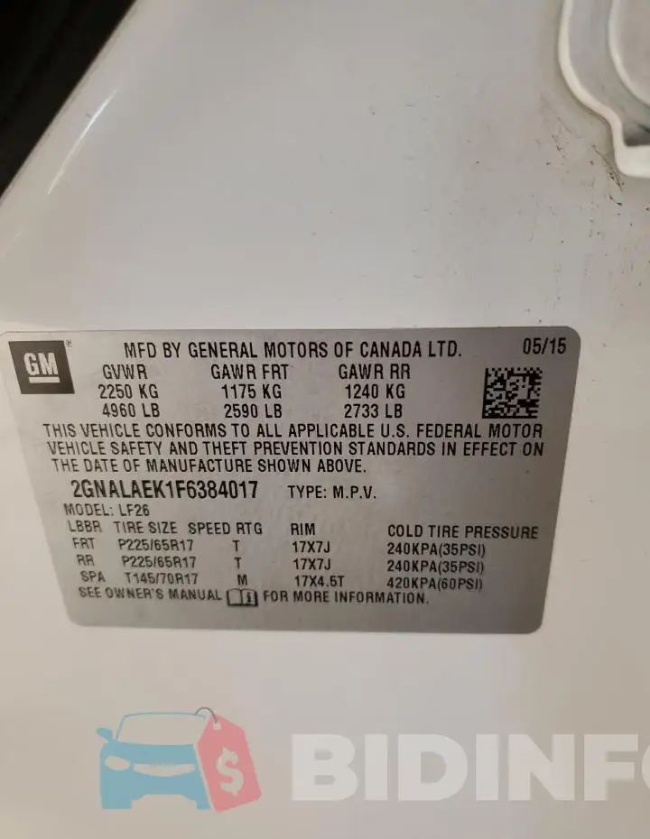 2GNALAEK1F6384017 Photo# 13