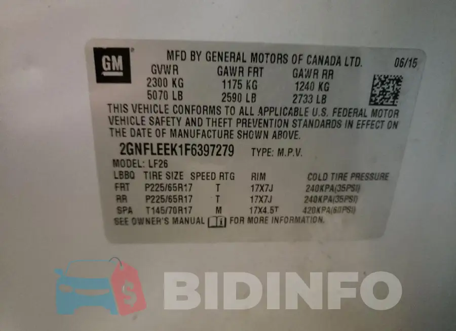2GNFLEEK1F6397279 Photo# 12