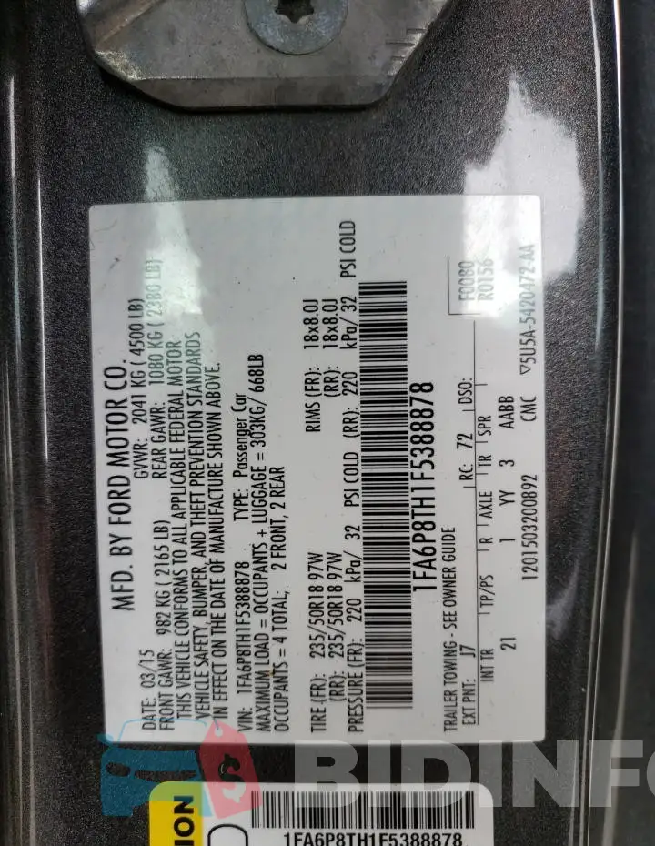 1FA6P8TH1F5388878 Photo# 12