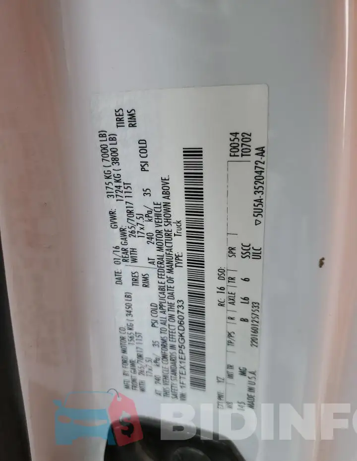 1FTEX1EP5GKD60733 Photo# 12