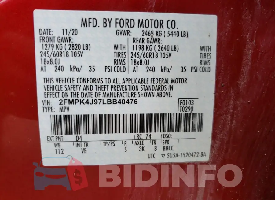 2FMPK4J97LBB40476 Photo# 13