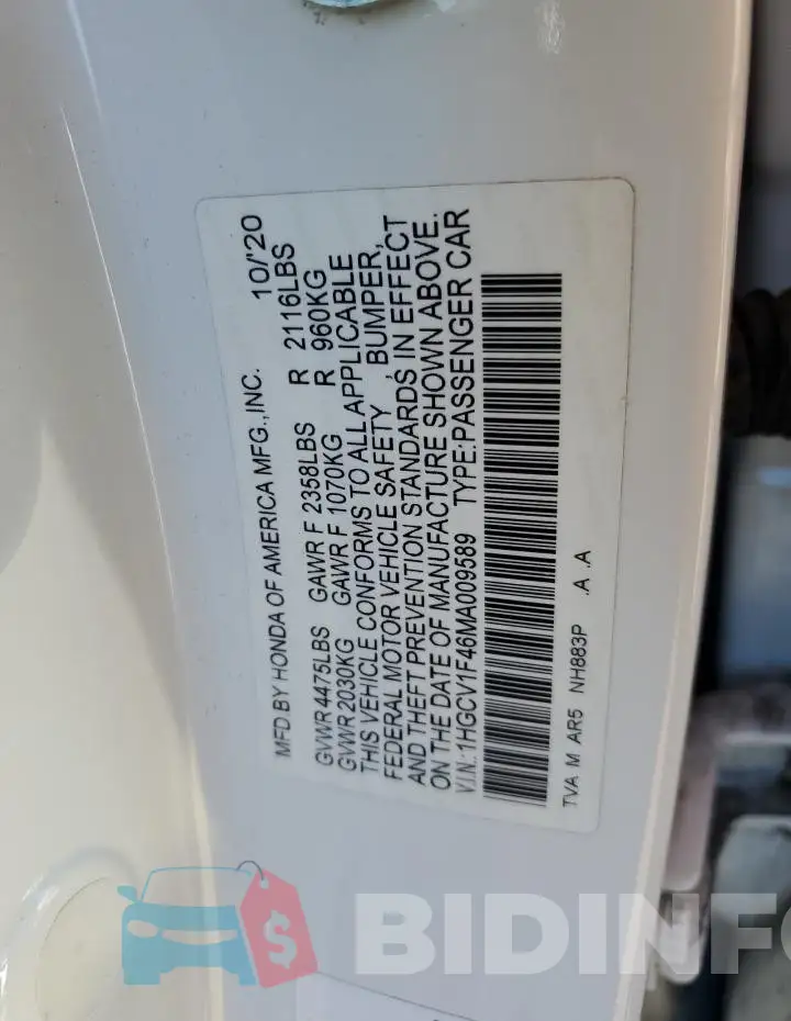 1HGCV1F46MA009589 Photo# 12