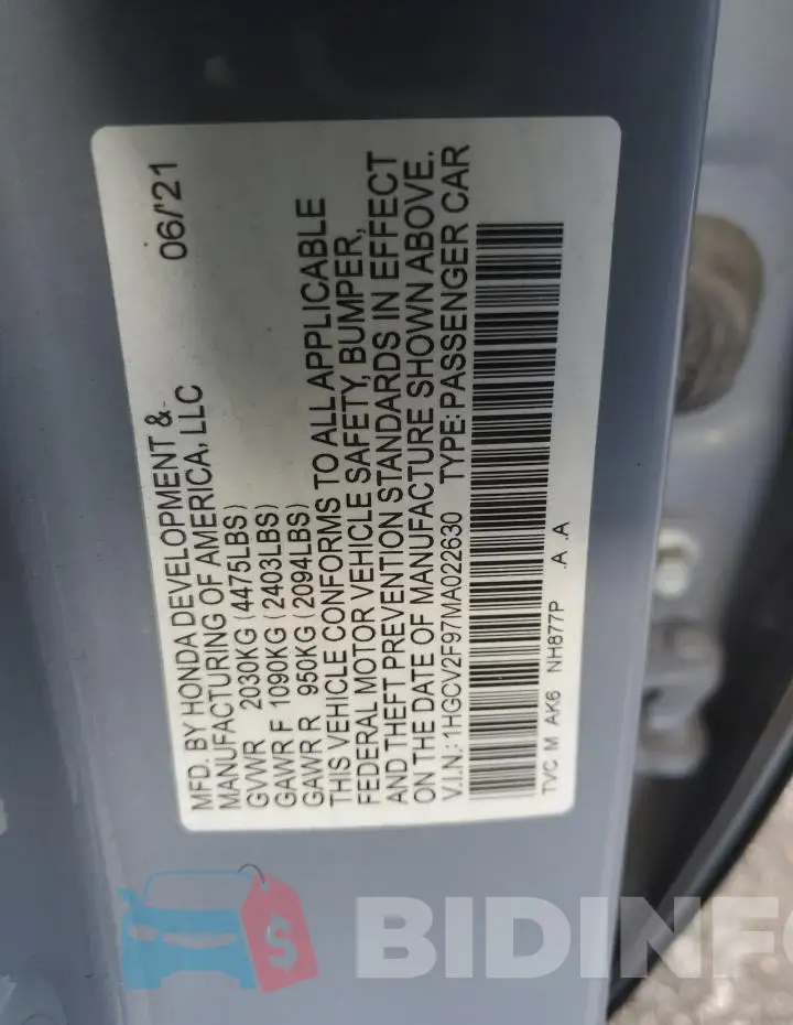 1HGCV2F97MA022630 Photo# 12