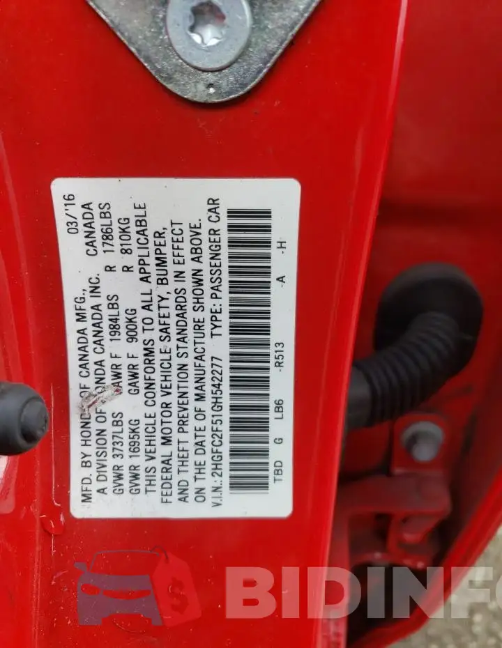 2HGFC2F51GH542277 Photo# 13