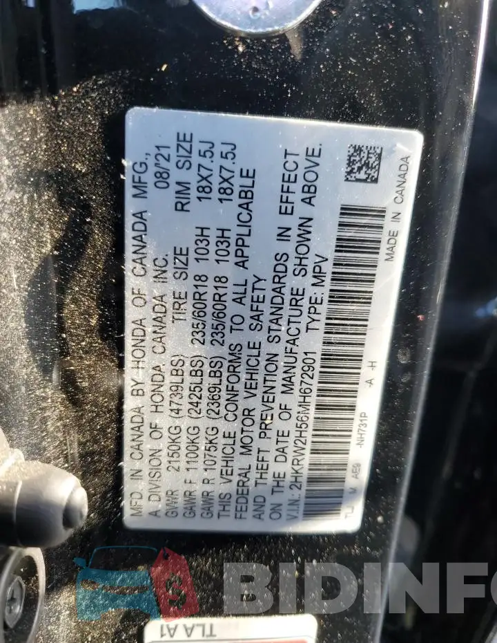 2HKRW2H56MH672901 Photo# 14