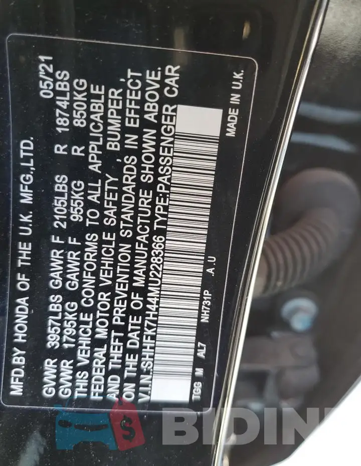 SHHFK7H44MU228366 Photo# 12