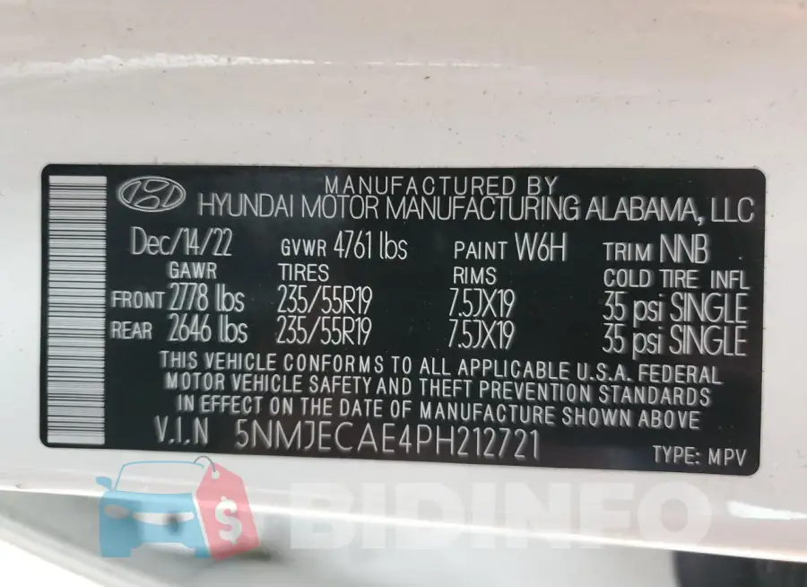 5NMJECAE4PH212721 Photo# 14