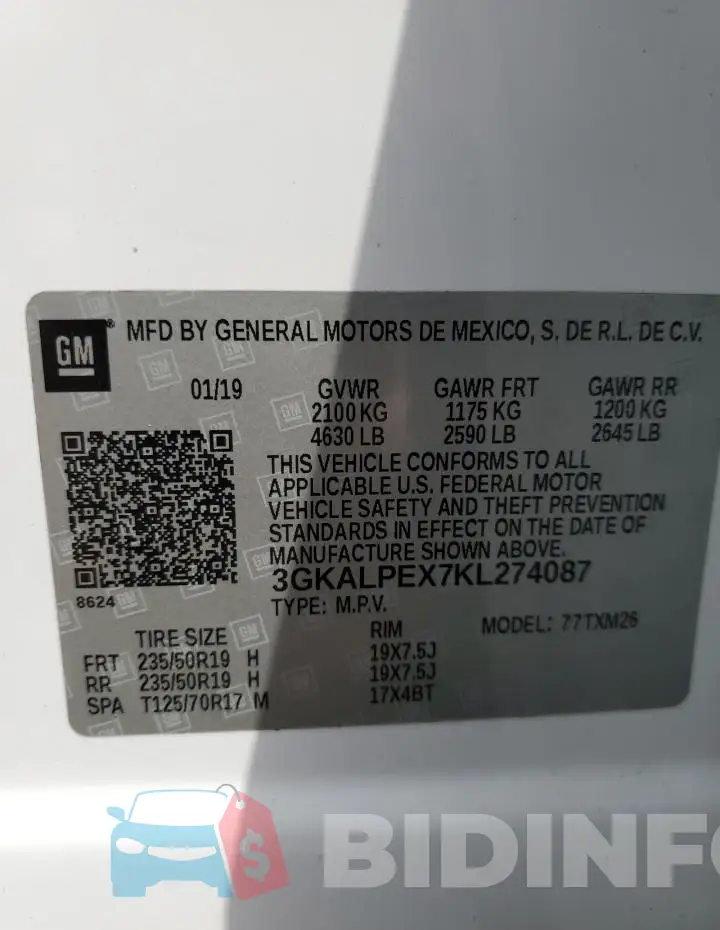 3GKALPEX7KL274087 Photo# 13