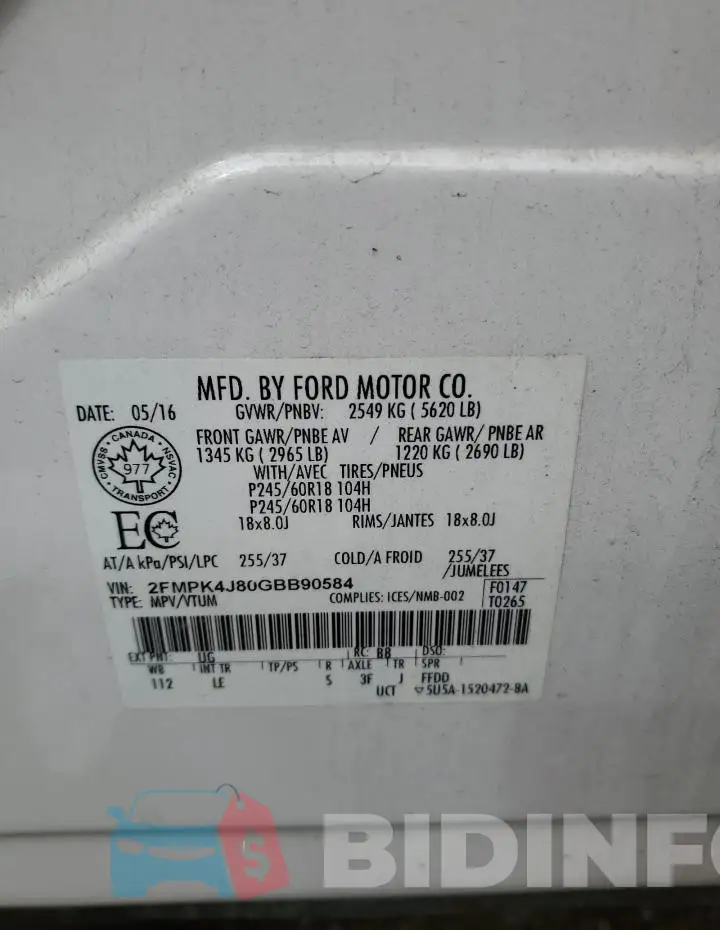 2FMPK4J80GBB90584 Photo# 14