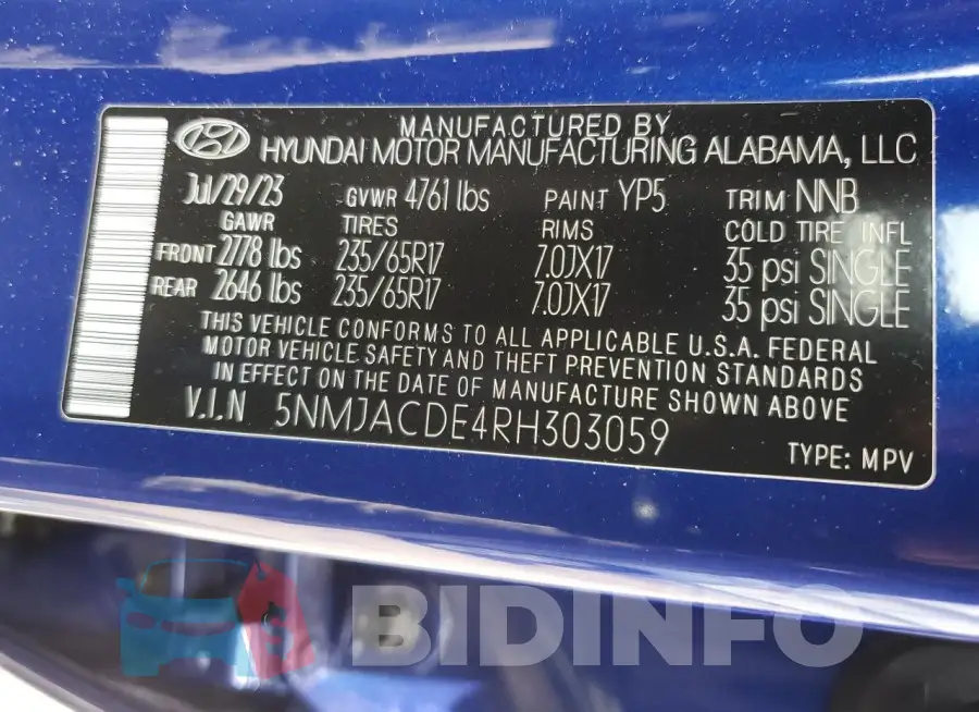 5NMJACDE4RH303059 Photo# 13
