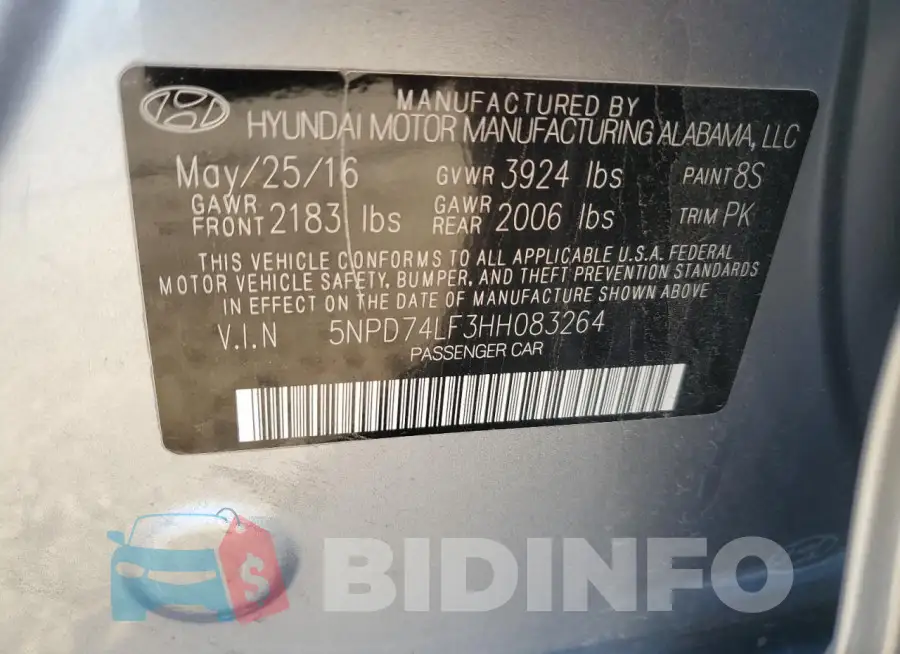5NPD74LF3HH083264 Photo# 12