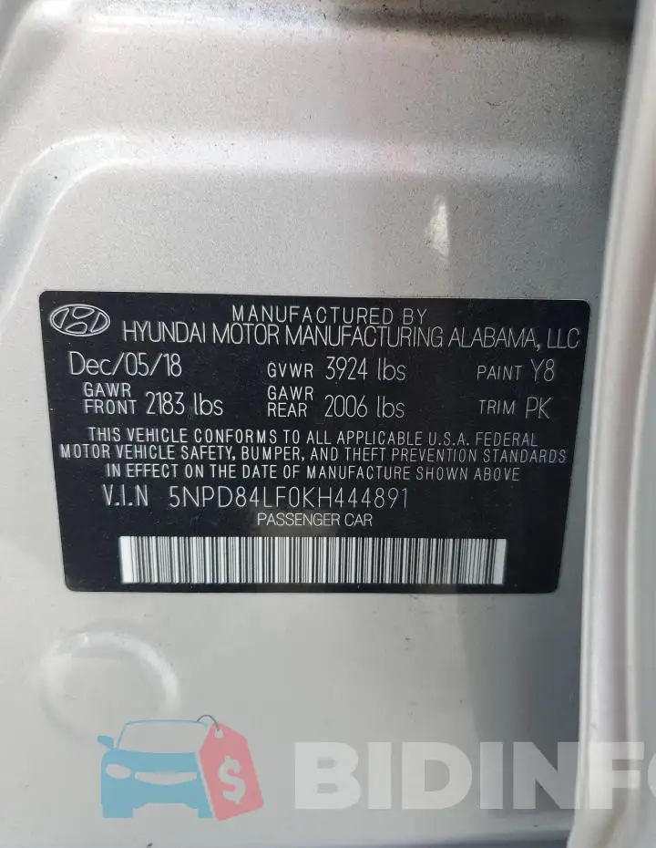5NPD84LF0KH444891 Photo# 12