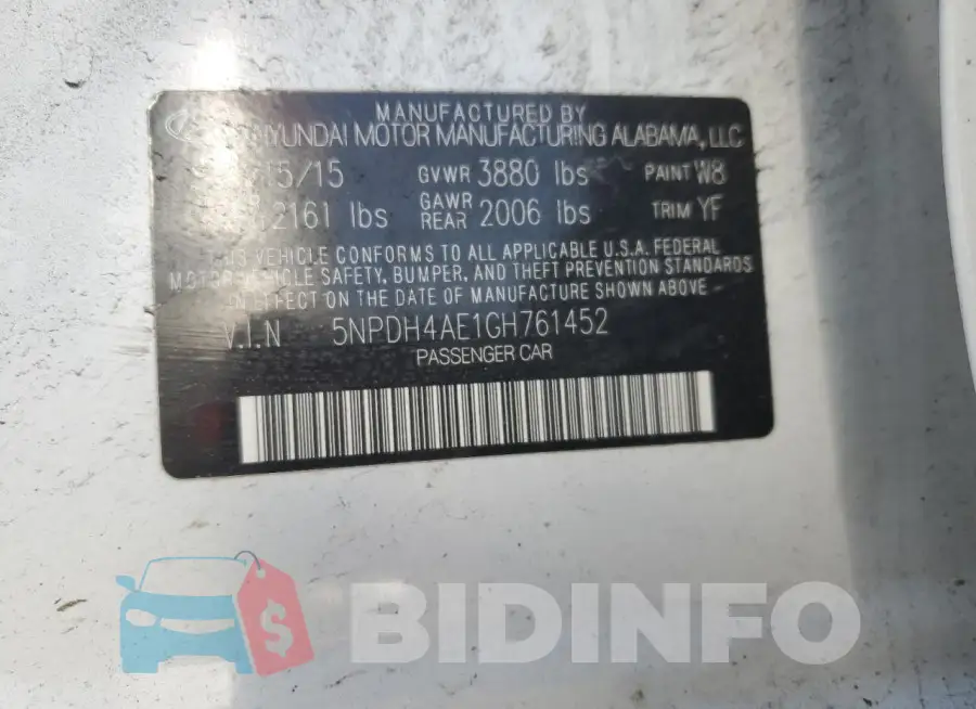 5NPDH4AE1GH761452 Photo# 12