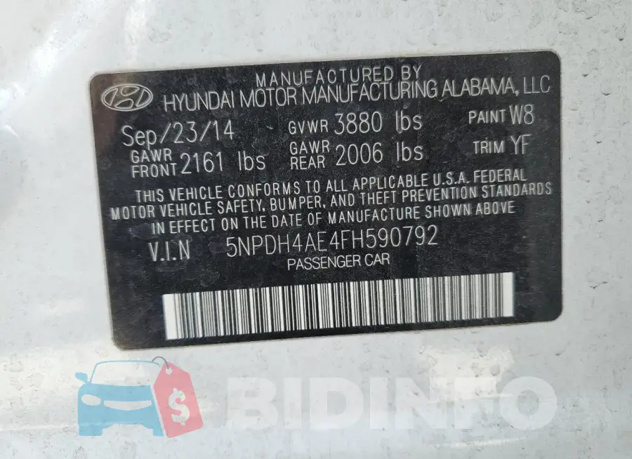 5NPDH4AE4FH590792 Photo# 13