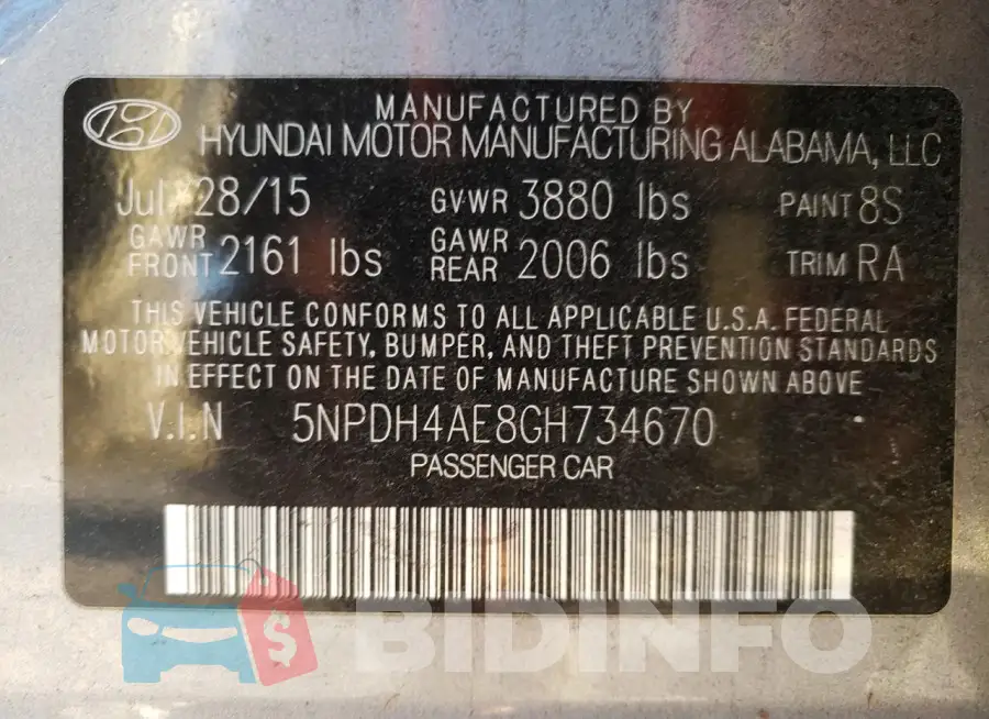 5NPDH4AE8GH734670 Photo# 12