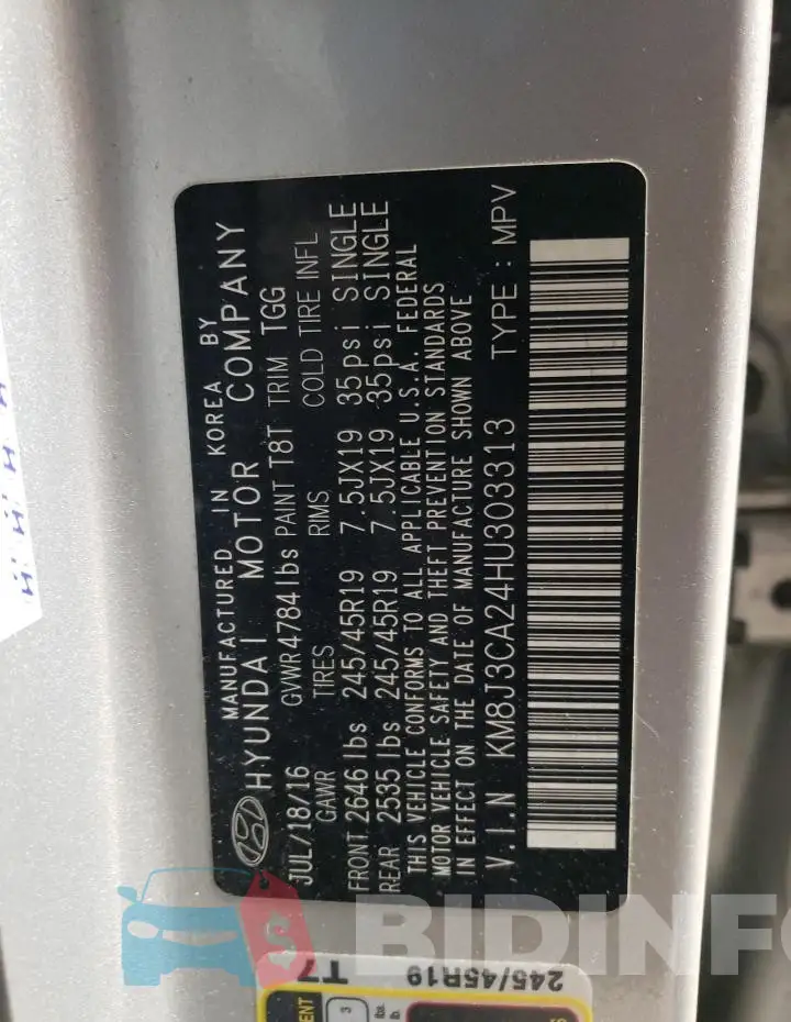 KM8J3CA24HU303313 Photo# 14