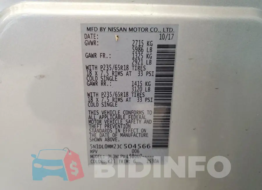 5N1DL0MM2JC504566 Photo# 14