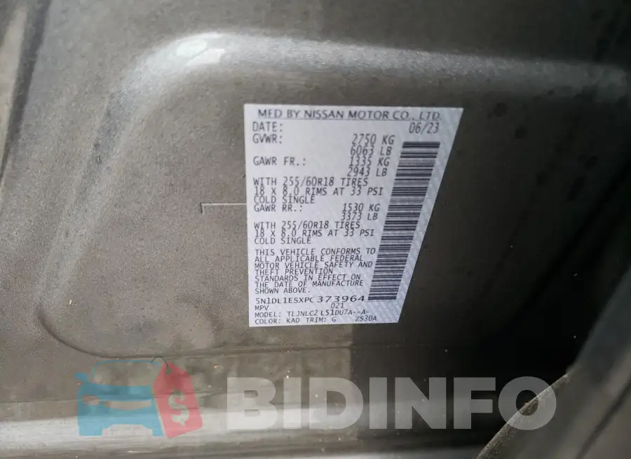 5N1DL1ESXPC373964 Photo# 13